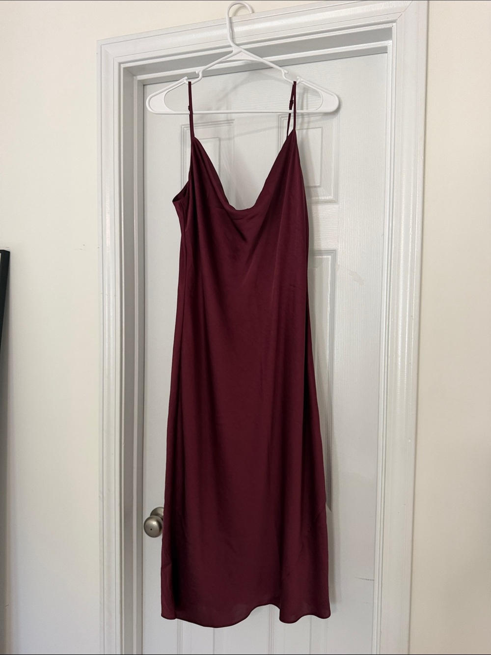 Wilfred Satin Cowl Slip Midi Dress in Burgundy